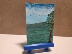 ACEO original painting, landscape with a tree, Wyld Dog Art