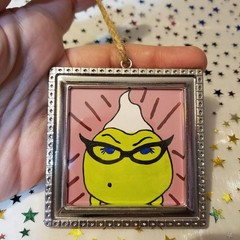 Handpainted Mini Painting Inspired By Monsters Inc Roz Silver Frame Twine Hang
