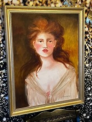 Original Oil Painting Beautiful Celtic Redhead Girl Woman Portrait Framed 31×25