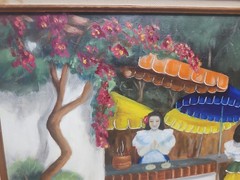 Mid-Century Mexican Market Scene Oil Painting by Margaret Rangel (San Diego)