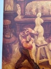 ANTIQUE PORTRAIT PAINTING SCULPTOR STUDIO WOMAN FEMALE MODEL ALAN H WOODS LISTED
