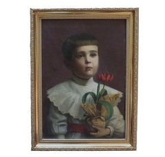 19th c Portrait Oil Painting of a Young Boy Child American Antique Victorian