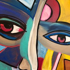 WS original cubist face hand painted 14X11 canvas acrylic modern fine art