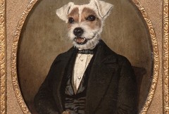 19th Portrait of A Victorian Gentleman & Head Of A Jack Russell Terrier Dog