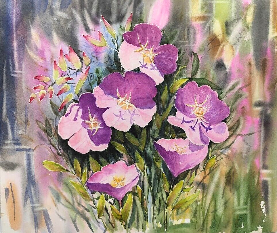 Original Watercolor Painting 12×10 in Unframed Signed Pink Flower Wall Art