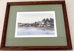 Jerry Smith Original Watercolor Bar Harbor Maine Coastal Boats Framed 2001