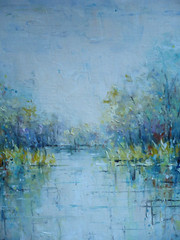 YUNI CHO, CONTEMPORARY ART, MODERN IMPRESSIONIST MARSH LANDSCAPE OIL CANVAS