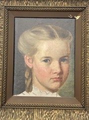 ANTIQUE PORTRAIT PAINTING YOUNG WOMAN GIRL ORNATE FRAME AMERICAN MASTERFUL OIL