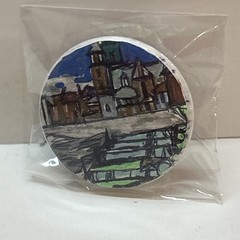 5 Original Hand Painting Museum Styles City Scape Pin Buttons 1.25″. # 9