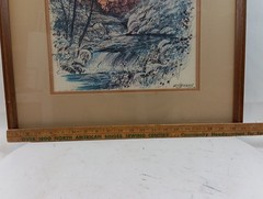 VTG Oil on Cardboard Custom Framed Painting Landscape Trees Creek Artwork