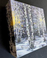 ORIGINAL ACRYLIC Painting Winter BIRCHES Tree impasto by Olga Diduh.