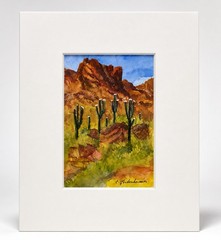 Signed C. Leidenheimer Desert Cactus Watercolor Matted 8×10 Southwest Art
