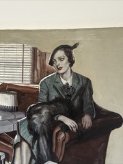 Antique Art Deco Painting Portrait Pretty Woman Large Oil Illustration 1930’s