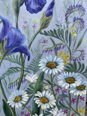 Flowers Original Oil Painting Blue Iris Wall Art 12×18 Floral Wall Decor