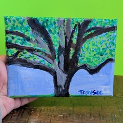 original 5×7 inch acrylic painting of a tree on canvas, handpainted decor