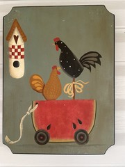 Folk Art Chicken Painting 12×16” Homestead Farmhouse Country Primitive