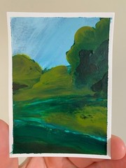 Original Acrylic Riverbend Landscape ACEO OOAK Miniature Painting Signed 2.5×3.5