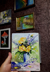 Yellow roses in a vase. Oil painting 6×8 inches. Handmade. Artist from Ukraine.
