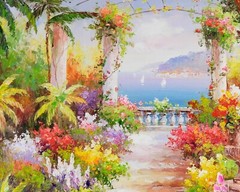Framed OriginalOil on Canvas, Stunning Mediterranean, Signed Landscape, Wall Art