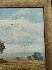 ANTIQUE PAINTING LANDSCAPE LAKE WITH FIGURE IMPRESSIONIST LISTED 1910’S SIGNED