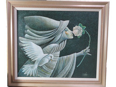 Myung Mario Jung Beauty! Surrealism women peace flower 28″x24″ O/C