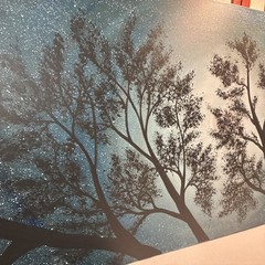 Moon Light Tree Blue Sky acrylic painting on canvas original artist Size 24×48