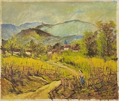 Winston Churchill’s Captivating Landscape Gouache on Paper Signed Stamped