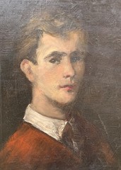 Handsome Antique Mid Century Portrait Oil Painting of a Young Man Stunning Frame