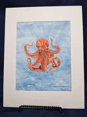 Giant Pacific Octopus Original watercolor 10″ x 8″ in 14″ x 11″acid free mat