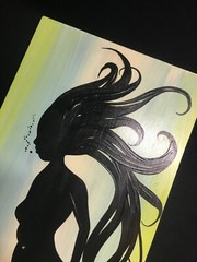 ORIGINAL ART PAINTING by Kimberly Ann White on WOOD „NEPTUNE“ Blues and Green