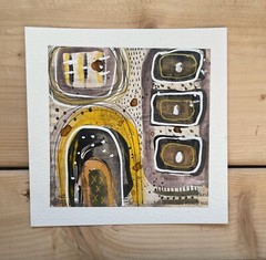Neutral Tribal Abstract Watercolor Wall Art Original Mixed Media Mounted 5”x5”