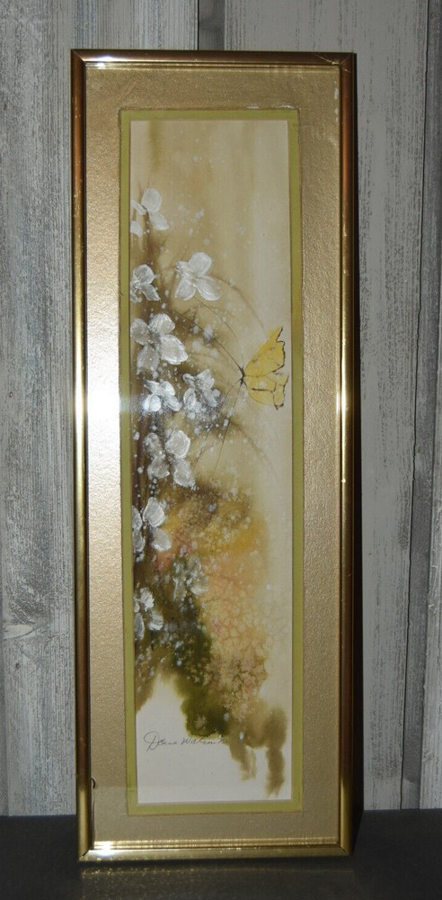 Donna Watson Watercolor Butterfly Floral Painting Metal Framed – Signed