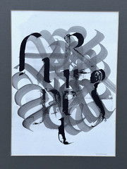 CYNTHIA KAUFAMAN CALLIGRAPHY DRAWING PAINTING SIGNED ORIGINAL B&W ABSTRACT ART