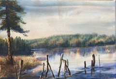 Original Watercolor Painting Landscape Nature Lake Summer – 15×21” Texas K Dean