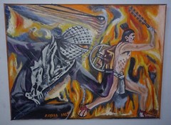 Palestinian Aztec Fire And Fury Resistance Painting Original Artwork Signed