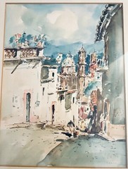 Original Watercolor Painting By Jaime Oates Taxco Mexican Artist – Rare Find