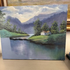 Original Artwork Oil Painting Cottage By The River Landscape 16×20” Canvas Art