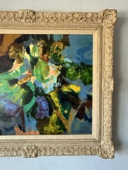 LUCIEN RUOLLE VINTAGE FRENCH MODERN ABSTRACT OIL PAINTING MUSCIAN DANCER 1968