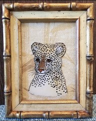 Vintage Framed Original Artist Baby Cheetah Signed Artwork by Nancy 1979