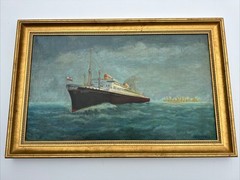 ANTIQUE NAUTICAL PAINTING SEA SHIP GRABINSKI 1930’S OIL LARGE SEASCAPE OCEAN