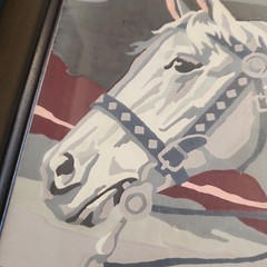 Vintage Framed Paint By Number Horse Pictures Set of 2 Retro Equestrian Folk Art