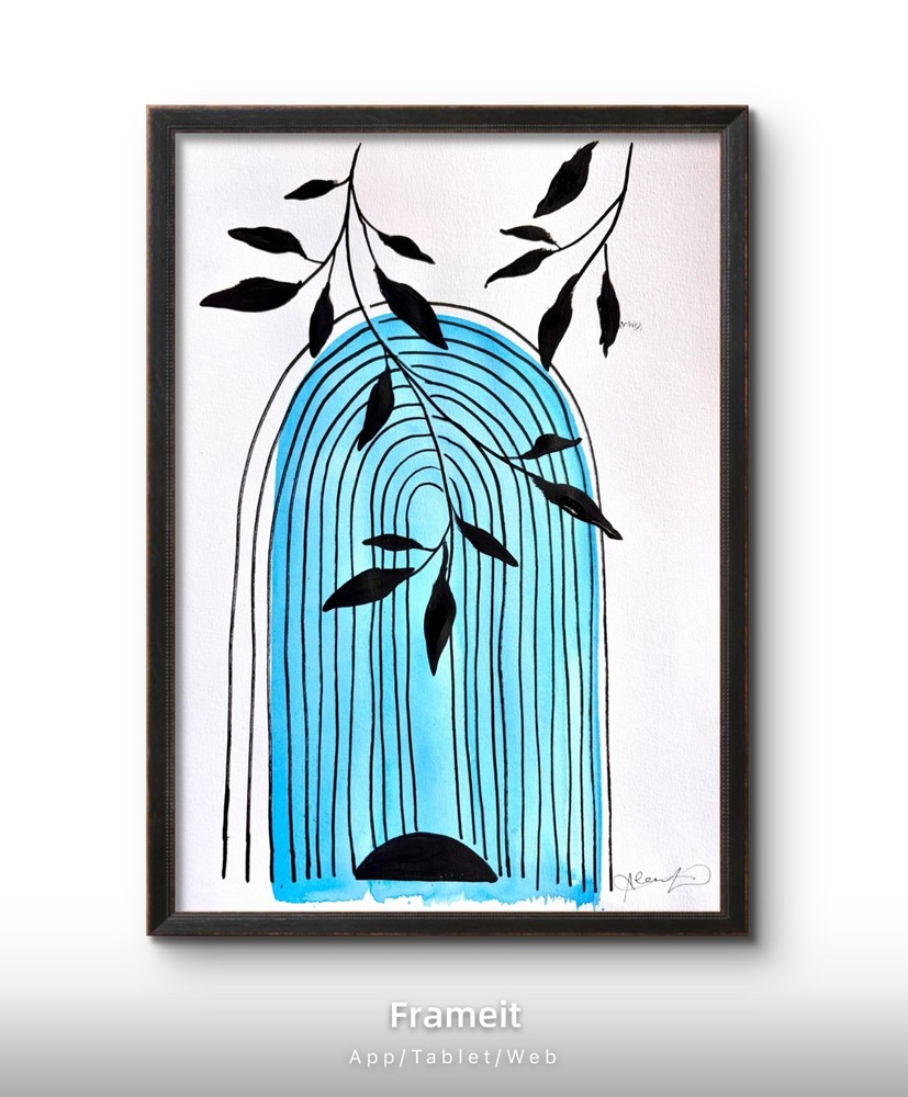 Original Blue Boho Branches Painting by Alannah Dyer- Art 9×12 in. Modern House
