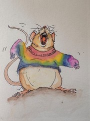 OOAK Origional watercolor Rat with Pride Jumper signed by artist Edith Schmidt