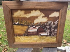 Oil Painting Barn Scene Kim Ward 1983 American Folk Art Picture Cottagecore