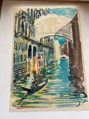 MICHEL TAPIE SIGNED ORIGINAL WATERCOLOR VENICE ITALY CANAL FAUVISM MODERN ART #1
