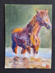 Original ACEO Oil Painting -horse -Impasto Miniature OOAK