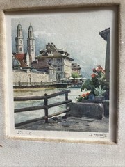Vintage Miniature Matted Zurich Etching Signed A. MARC aka Nicholas Markovitch
