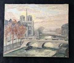 1940s Jean Perret. Paris Notre Dame. Original Oil on Canevas. Impressionist.