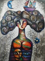 Acrylic/Canvas Carlos Cesar cuban Beautifull Art 100x80cm T:“Para no despertar“