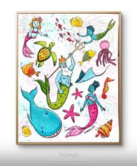 Original Under The Sea Print By Alannah Dyer- 8×10 in. Mermaid Fish Pattern